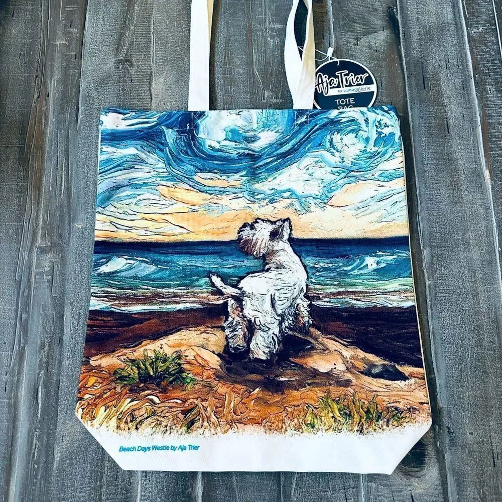 Beach Days Westie Dog Art Print Canvas Tote Bag
